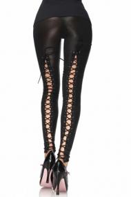 wet look leggings with elastic lace up