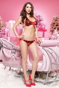 2PC.Sequined mesh bra and side tie sequined panty set