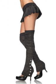 Lurex ribbed knit extra long leg warmers with rhinestone button