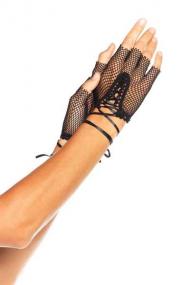 fishnet fingerless lace up gloves