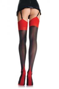 Spandex cuban heel opaque stockings with contrast top and backse